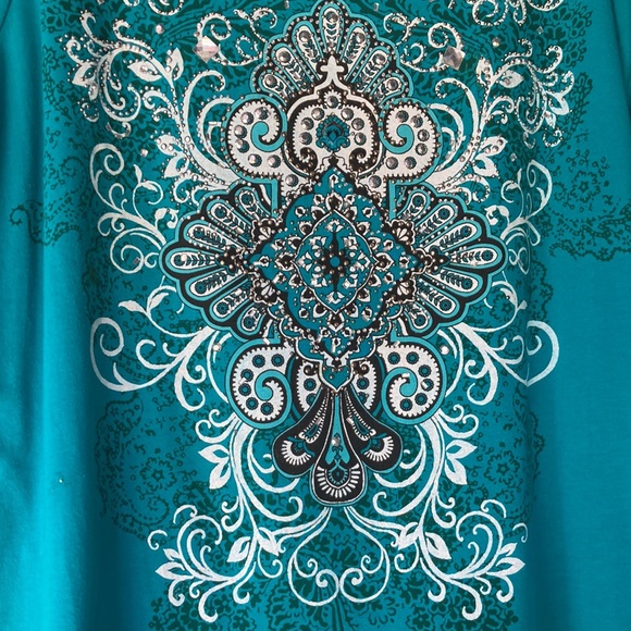 Turquoise Onque Woman Bling blouse size 1X - Picture 3 of 4